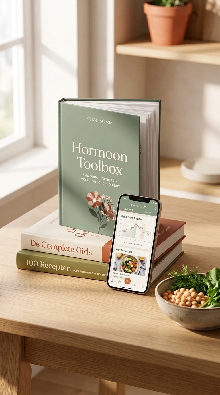 De MenoCircle e-books, tools en de gratis app naast elkaar